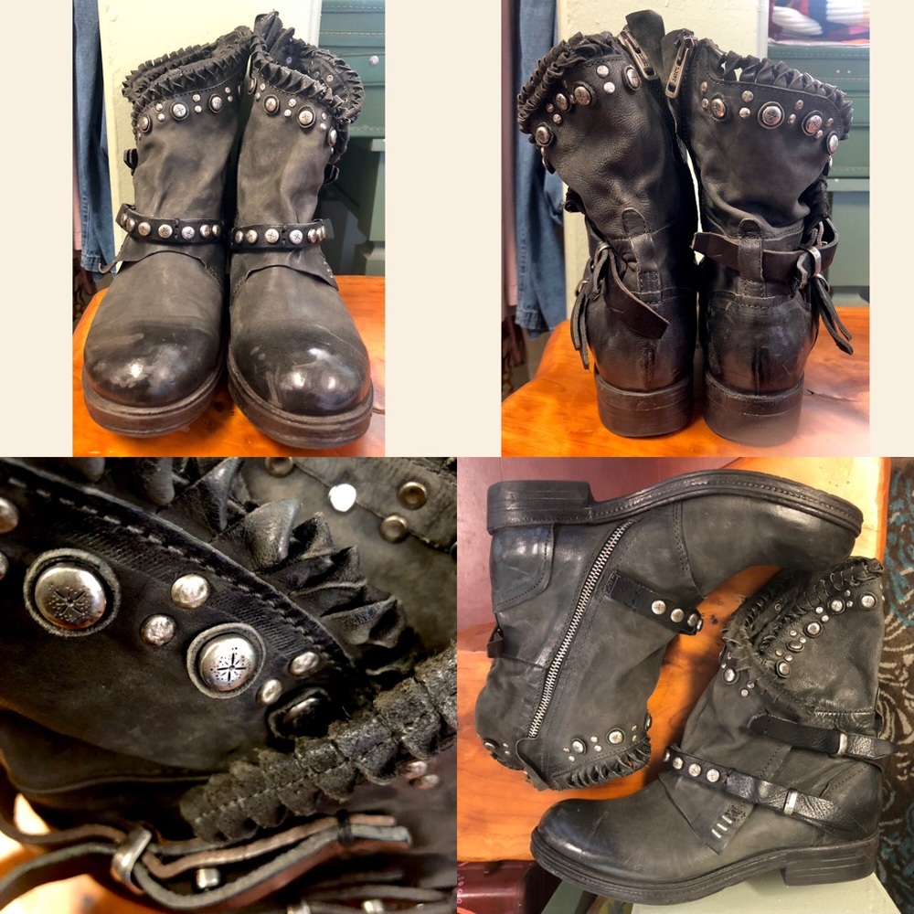 AS98 viets ankle boots biker moto boho post apocalyptic gray embellish bootie 38